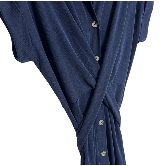 Ann Taylor LOFT Full Button Twist Tie Waist Stretch Shirt Midi Dress Navy Sz 10P - Picture 1 of 13